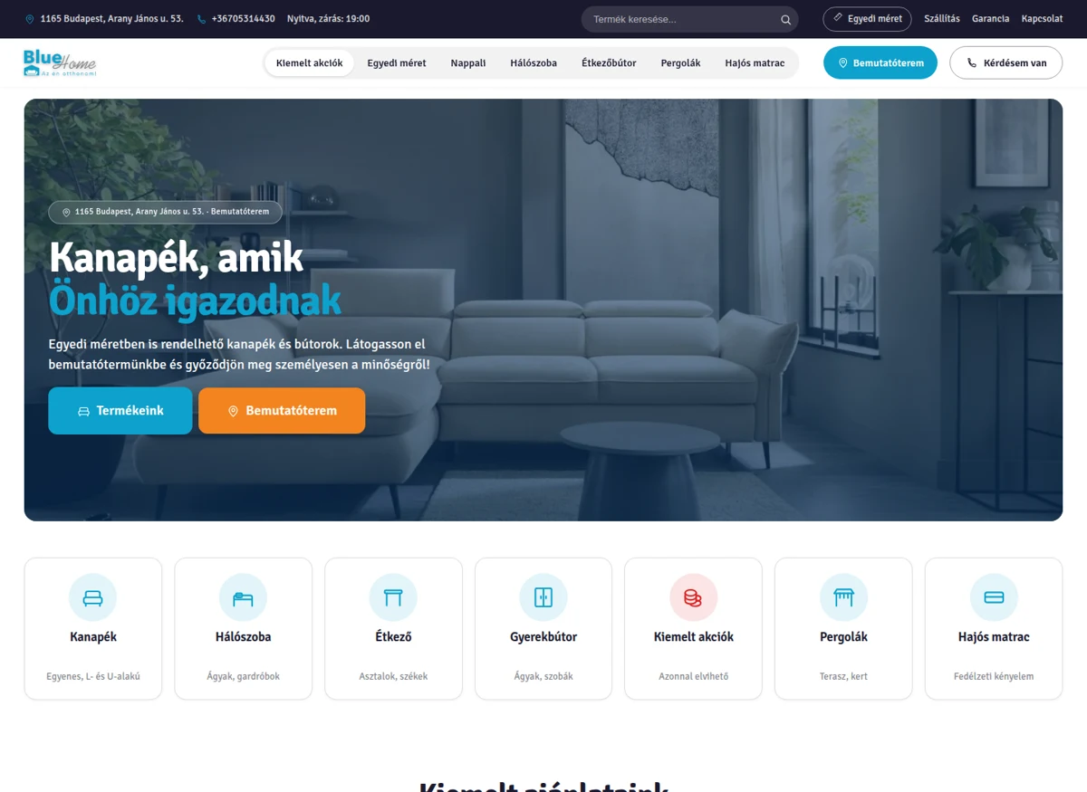 BlueHome weboldalának képernyőképe
